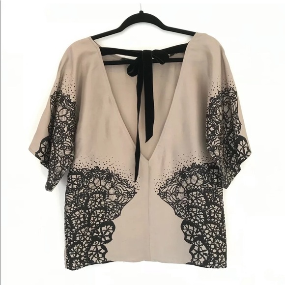 Corey Lynn Calter Silk Lace Print Blouse Tie Back - Picture 2 of 8